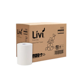 Livi hand roll towel packaging with a white towel on a white background available at eve zone.